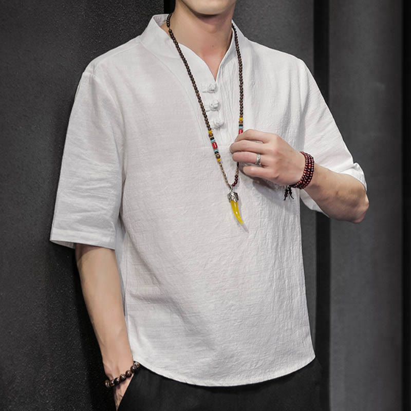 Buddha Stones Casual Sommer Halbarmhemd Baumwolle Herrenbekleidung - image 7