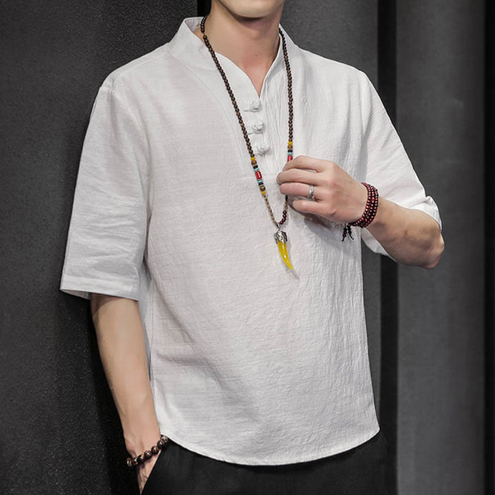 Buddha Stones Casual Sommer Halbarmhemd Baumwolle Herrenbekleidung - image 7