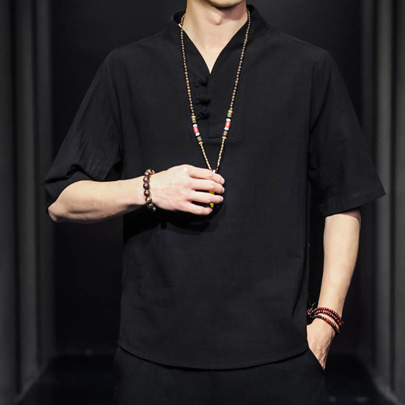 Buddha Stones Casual Sommer Halbarmhemd Baumwolle Herrenbekleidung - image 13