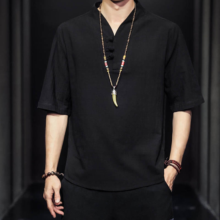 Buddha Stones Casual Sommer Halbarmhemd Baumwolle Herrenbekleidung - image 10