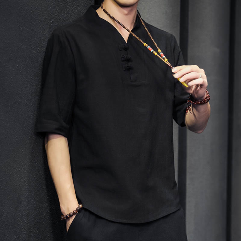 Buddha Stones Casual Sommer Halbarmhemd Baumwolle Herrenbekleidung - image 16