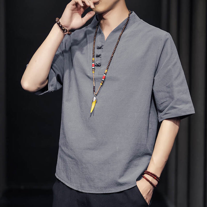 Buddha Stones Casual Sommer Halbarmhemd Baumwolle Herrenbekleidung - image 22