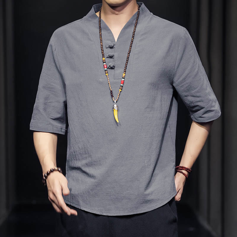 Buddha Stones Casual Sommer Halbarmhemd Baumwolle Herrenbekleidung - image 21