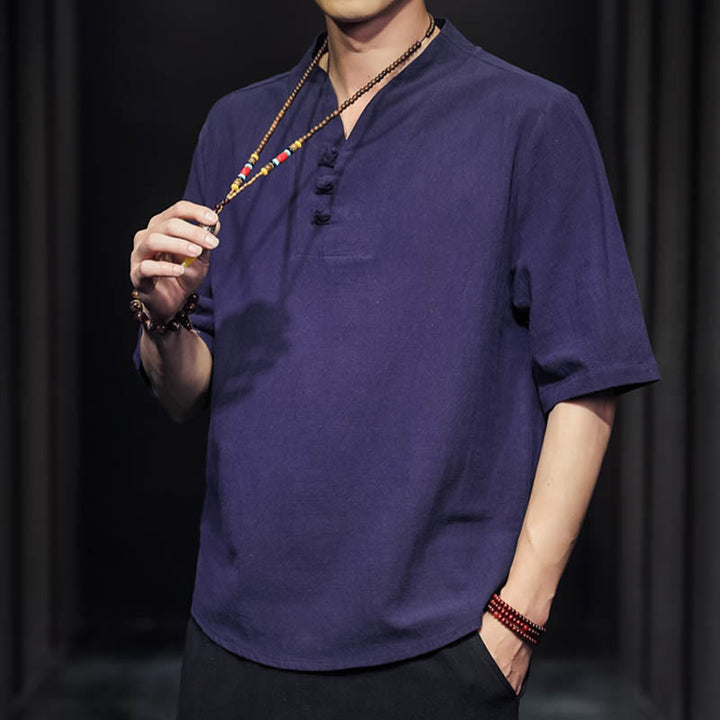 Buddha Stones Casual Sommer Halbarmhemd Baumwolle Herrenbekleidung - image 28