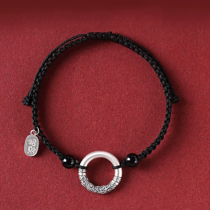 Buddha Stones 925 Sterling Silber Schwarzer Onyx Peace Schnalle Fu Charakter Charm Armband - Peace Buckle & Achat zieht Glücksbringer an (Handgelenkumfang 14–26 cm) - image 0