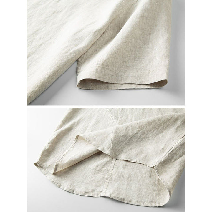 Buddha Stones Sommer Herren Einfarbiges Kurzarmhemd aus Baumwolle und Leinen mit Knöpfen - image 5