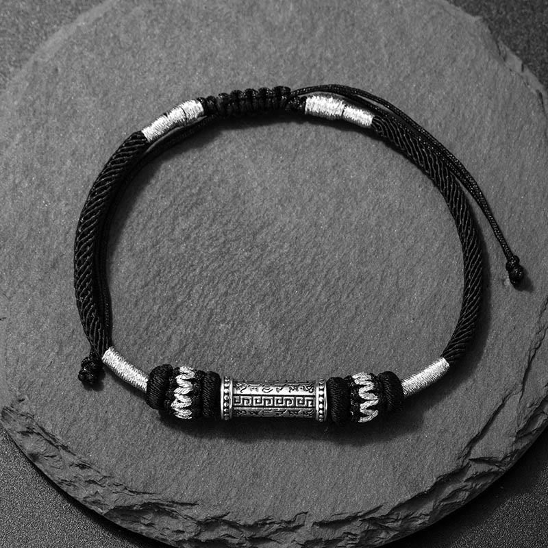 Armband aus geflochtenem Seil mit Buddha-Steinen, 925er Sterlingsilber, Om Mani Padme Hum Weisheit - Om Mani Padme Hum (Handgelenkumfang 14–21 cm) - image 0