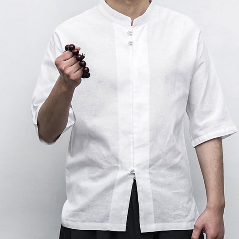 Buddha-Steine, chinesischer Frosch-Knopf, Tang-Anzug, Zen, Halbarm-Hemd, Leinen, Herrenbekleidung - image 11