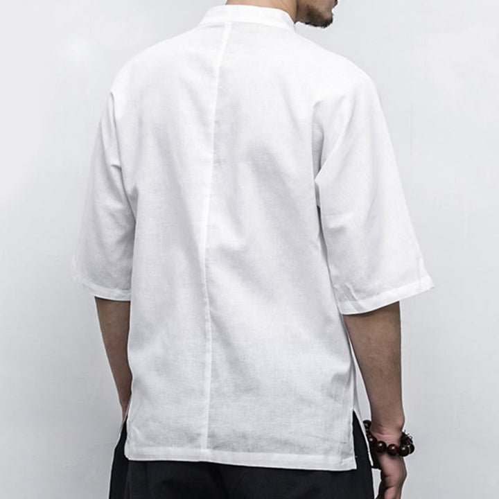 Buddha-Steine, chinesischer Frosch-Knopf, Tang-Anzug, Zen, Halbarm-Hemd, Leinen, Herrenbekleidung - image 9