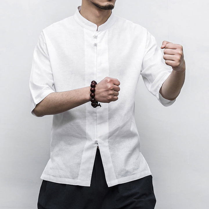 Buddha-Steine, chinesischer Frosch-Knopf, Tang-Anzug, Zen, Halbarm-Hemd, Leinen, Herrenbekleidung - image 10