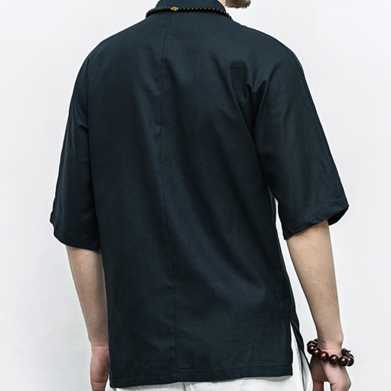 Buddha-Steine, chinesischer Frosch-Knopf, Tang-Anzug, Zen, Halbarm-Hemd, Leinen, Herrenbekleidung - image 14