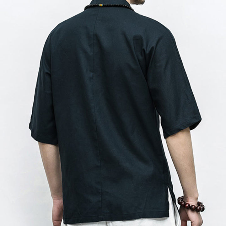 Buddha-Steine, chinesischer Frosch-Knopf, Tang-Anzug, Zen, Halbarm-Hemd, Leinen, Herrenbekleidung - image 14