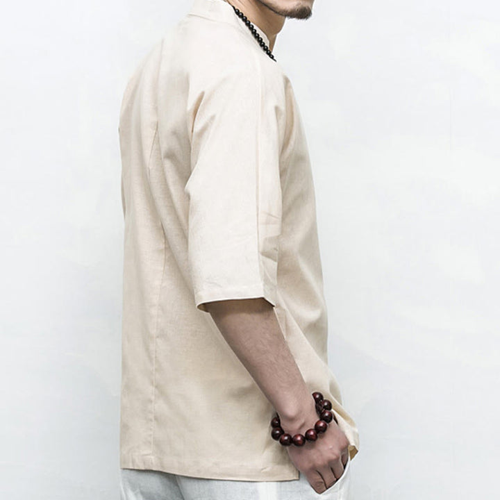 Buddha-Steine, chinesischer Frosch-Knopf, Tang-Anzug, Zen, Halbarm-Hemd, Leinen, Herrenbekleidung - image 20