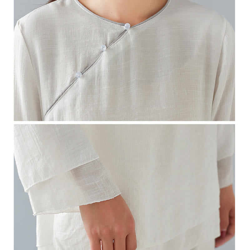 Buddha Stones 2-teiliges Set mit Dreiviertelärmeln, Langarmhemd und Hose mit weitem Bein, Meditationskleidung aus Baumwolle und Leinen für Damen - image 11