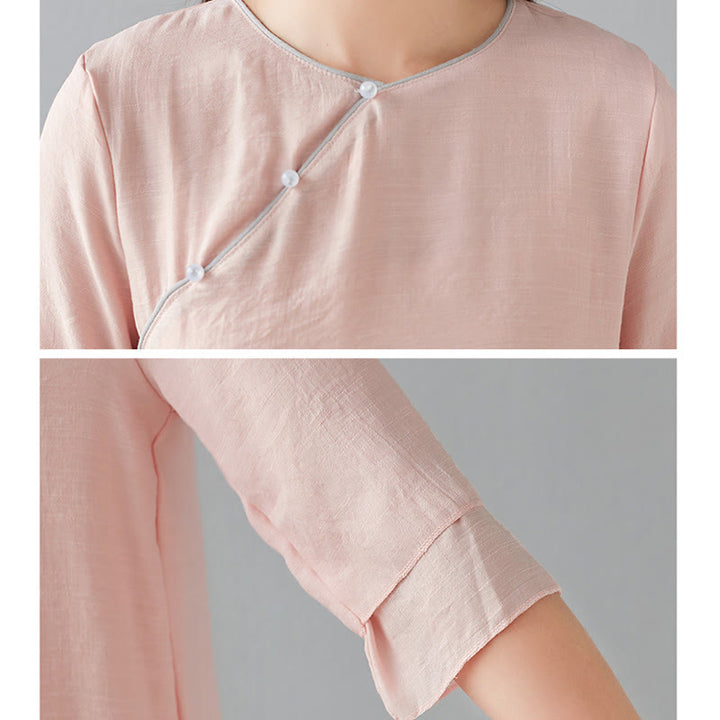 Buddha Stones 2-teiliges Set mit Dreiviertelärmeln, Langarmhemd und Hose mit weitem Bein, Meditationskleidung aus Baumwolle und Leinen für Damen - image 20