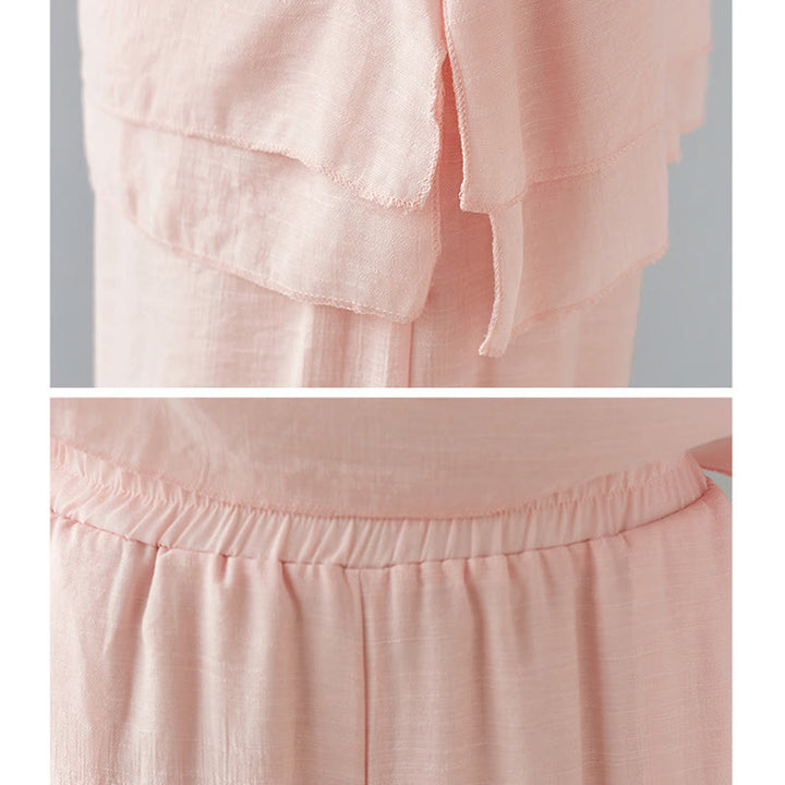 Buddha Stones 2-teiliges Set mit Dreiviertelärmeln, Langarmhemd und Hose mit weitem Bein, Meditationskleidung aus Baumwolle und Leinen für Damen - image 21