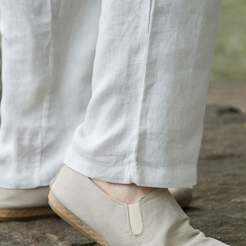 Buddha Stones - Einfarbige Herrenhose aus Baumwollleinen mit weitem Bein und Taschen - image 19