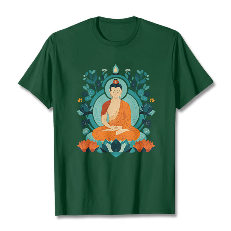 Buddha Stones Lotus Buddha Meditation Tee T-shirt - WaldGrün - 2XL - image 8