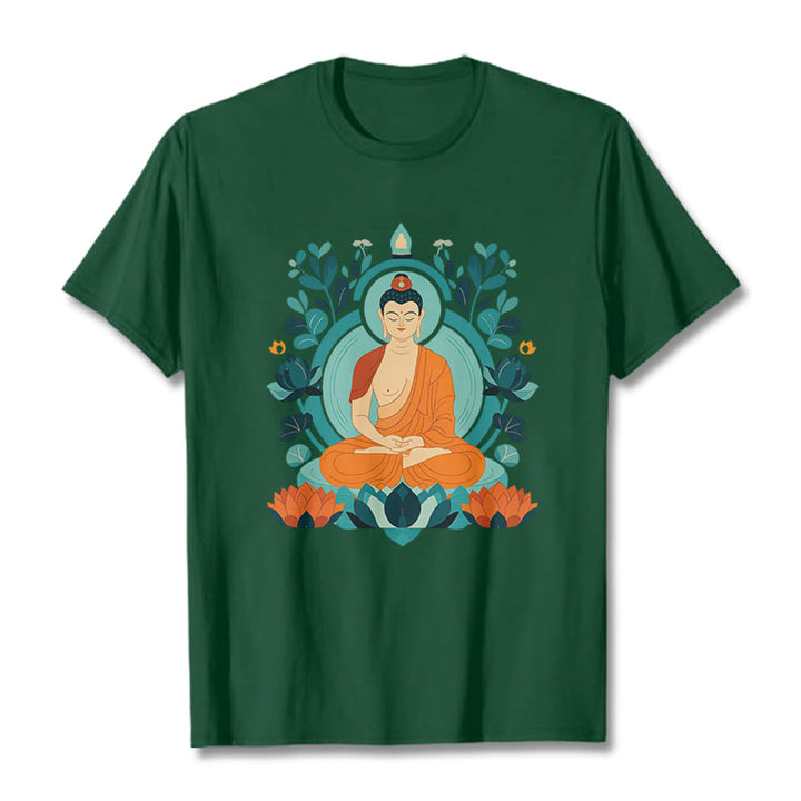 Buddha Stones Lotus Buddha Meditation Tee T-shirt - WaldGrün - 2XL - image 8