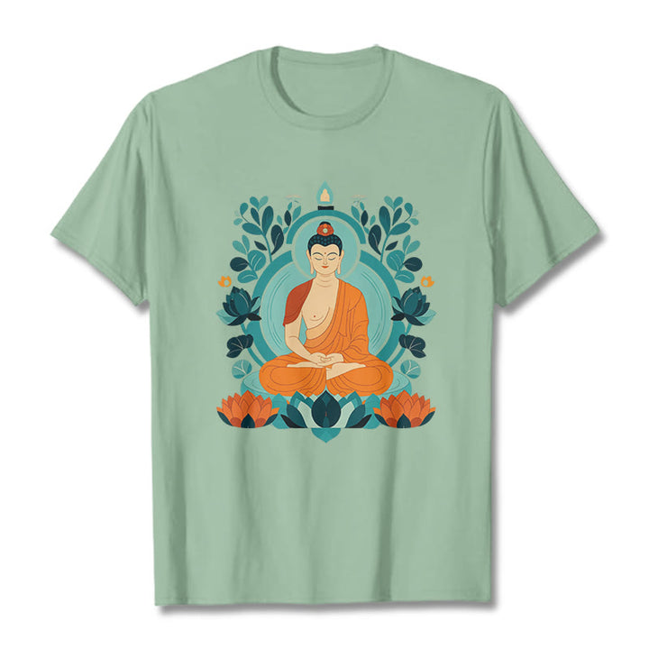 Buddha Stones Lotus Buddha Meditation Tee T-shirt - Blassgrün - 2XL - image 1