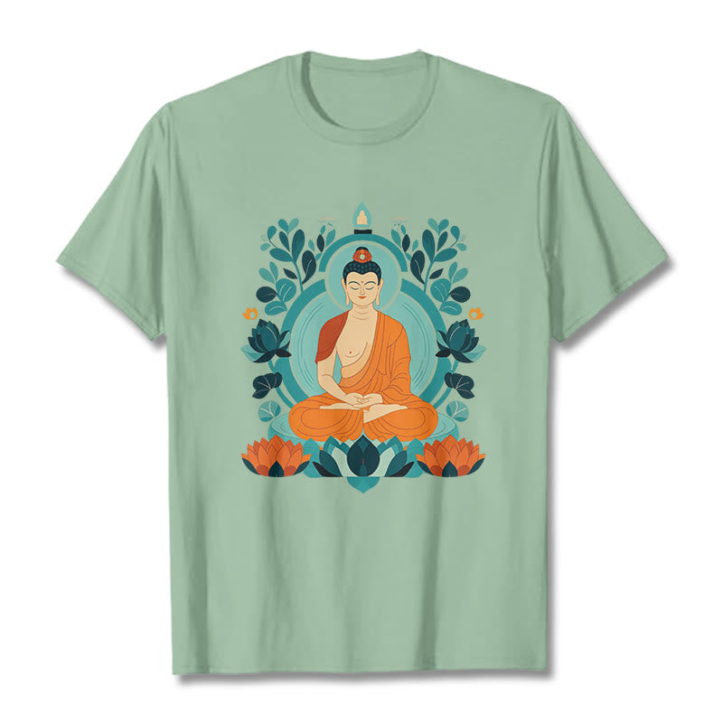 Buddha Stones Lotus Buddha Meditation Tee T-shirt - Blassgrün - 2XL - image 1