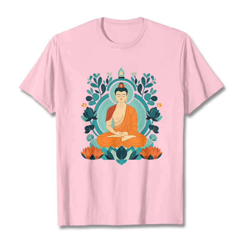 Buddha Stones Lotus Buddha Meditation Tee T-shirt - Hellrosa - 2XL - image 9