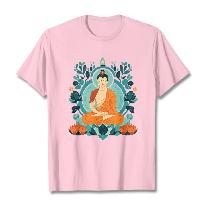 Buddha Stones Lotus Buddha Meditation Tee T-shirt - Hellrosa - 2XL - image 9