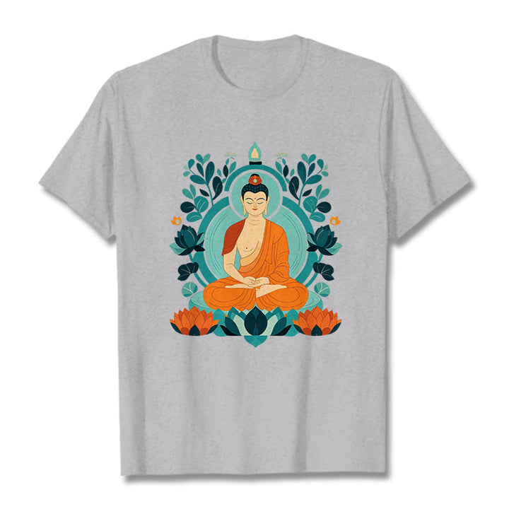 Buddha Stones Lotus Buddha Meditation Tee T-shirt - Hellgrau - 2XL - image 12