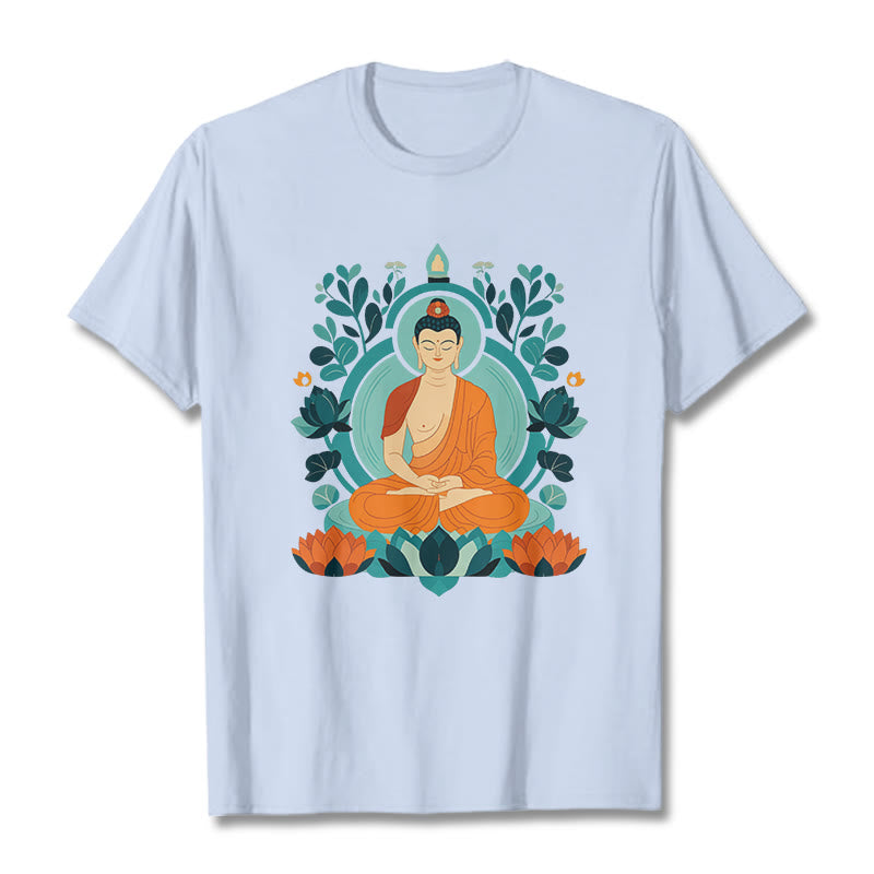 Buddha Stones Lotus Buddha Meditation Tee T-shirt - HellCyan - 2XL - image 11