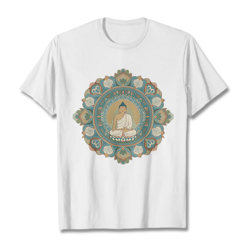 Buddha Stones Mandala-Blumen-Buddha-T-Shirt - Weiß - 2XL - image 3