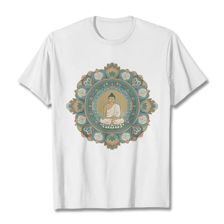 Buddha Stones Mandala-Blumen-Buddha-T-Shirt - Weiß - 2XL - image 3