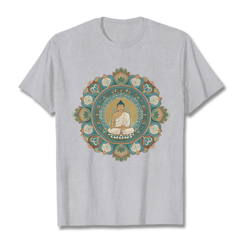 Buddha Stones Mandala-Blumen-Buddha-T-Shirt - Hellgrau - 2XL - image 19