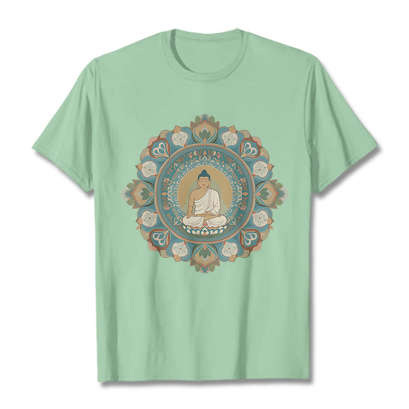 Buddha Stones Mandala-Blumen-Buddha-T-Shirt - Blassgrün - 2XL - image 1