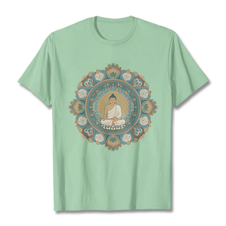 Buddha Stones Mandala-Blumen-Buddha-T-Shirt - Blassgrün - 2XL - image 1