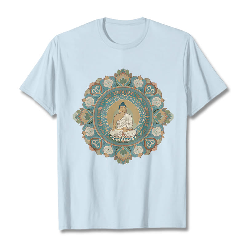 Buddha Stones Mandala-Blumen-Buddha-T-Shirt - HellCyan - 2XL - image 18