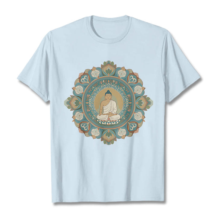 Buddha Stones Mandala-Blumen-Buddha-T-Shirt - HellCyan - 2XL - image 18