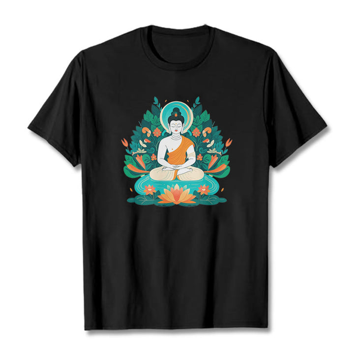Buddha Stones Blume Gras Lotus Bodhisattva Tee T-shirt - Schwarz - 2XL - image 6