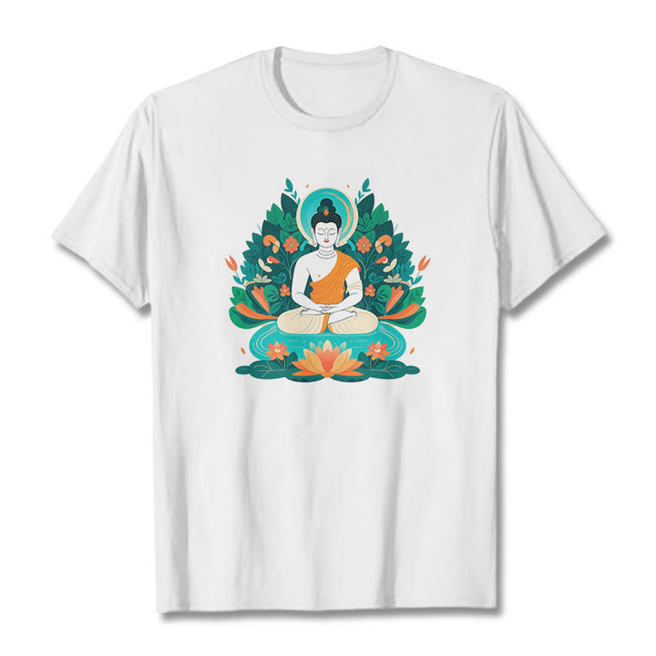 Buddha Stones Blume Gras Lotus Bodhisattva Tee T-shirt - Weiß - 2XL - image 3