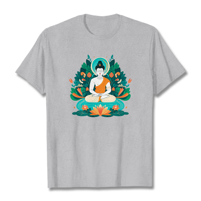 Buddha Stones Blume Gras Lotus Bodhisattva Tee T-shirt - Hellgrau - 2XL - image 19