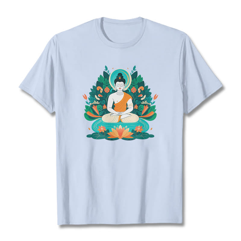 Buddha Stones Blume Gras Lotus Bodhisattva Tee T-shirt - HellCyan - 2XL - image 18