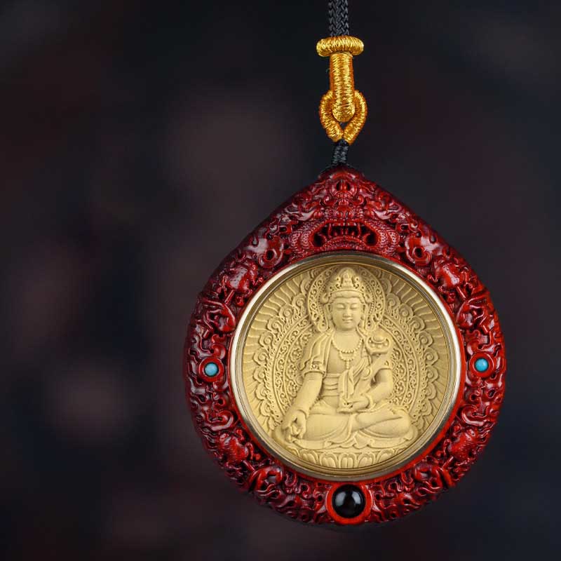 Buddha Stones chinesisches Tierkreiszeichen Geburt Buddha kleiner Blatt rotes Sandelholz Ebenholz Langlebigkeits-Halskette Anhänger - Drache/Schlange-Samantabhadra Bodhisattva  - Kleines Blatt rotes Sandelholz - image 14