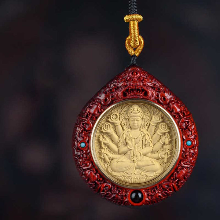 Buddha Stones chinesisches Tierkreiszeichen Geburt Buddha kleiner Blatt rotes Sandelholz Ebenholz Langlebigkeits-Halskette Anhänger - Ratte-Tausendarmiger Avalokitesvara - Kleines Blatt rotes Sandelholz - image 10