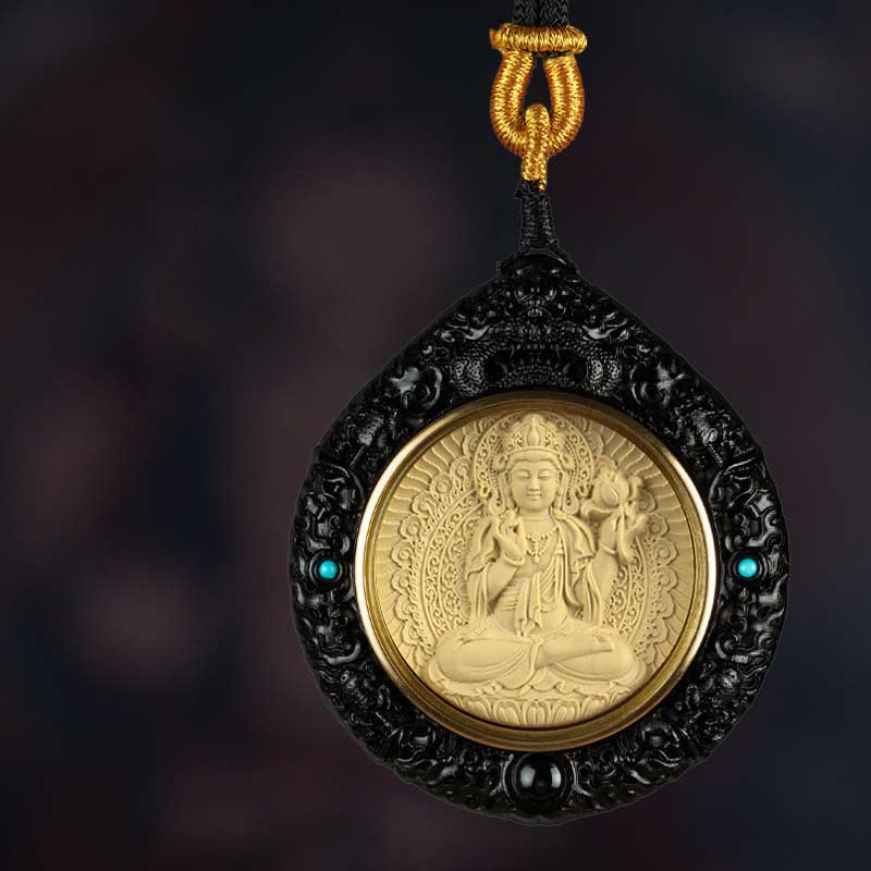 Buddha Stones chinesisches Tierkreiszeichen Geburt Buddha kleiner Blatt rotes Sandelholz Ebenholz Langlebigkeits-Halskette Anhänger - Pferd-Mahasattva Bodhisattva - Ebenholz - image 9