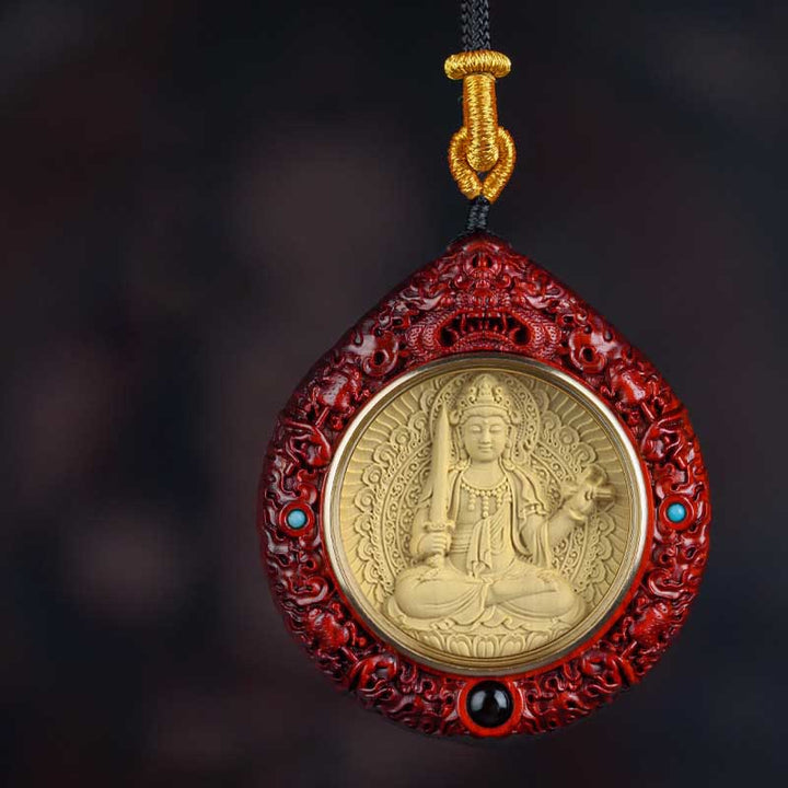 Buddha Stones chinesisches Tierkreiszeichen Geburt Buddha kleiner Blatt rotes Sandelholz Ebenholz Langlebigkeits-Halskette Anhänger - Kaninchen-Manjushri Bodhisattva - Kleines Blatt rotes Sandelholz - image 16