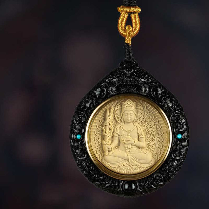 Buddha Stones chinesisches Tierkreiszeichen Geburt Buddha kleiner Blatt rotes Sandelholz Ebenholz Langlebigkeits-Halskette Anhänger - Ochse/Tiger-Leere-Bodhisattva - Ebenholz - image 4