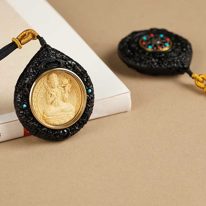 Buddha Stones chinesisches Tierkreiszeichen Geburt Buddha kleiner Blatt rotes Sandelholz Ebenholz Langlebigkeits-Halskette Anhänger - image 26