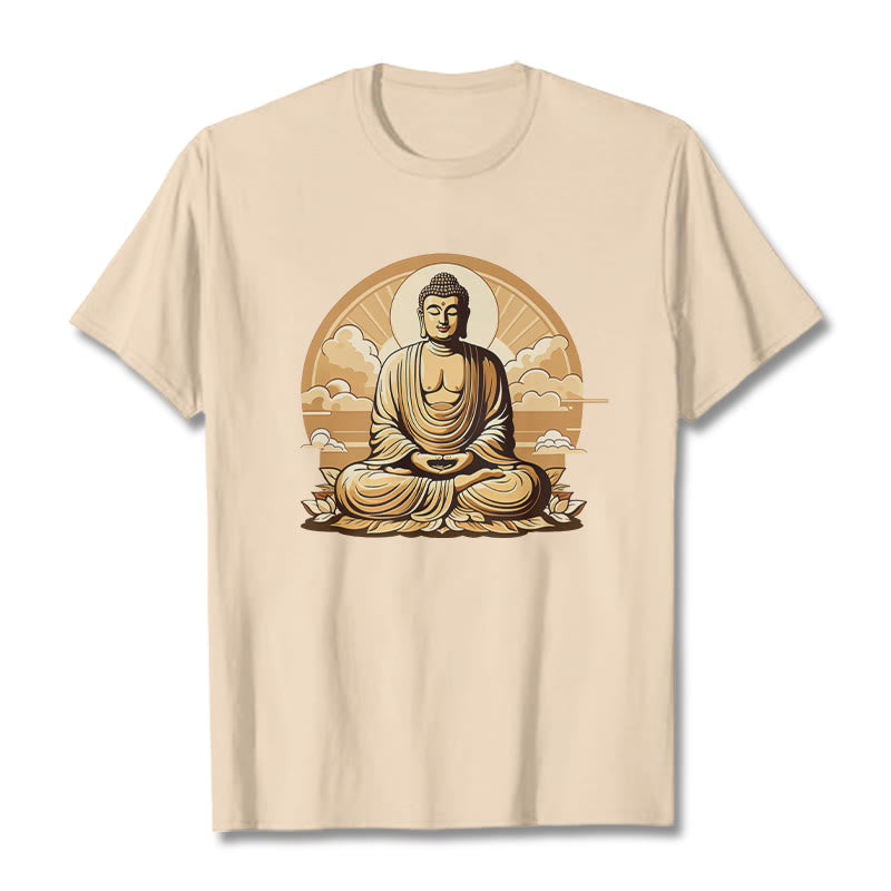 Buddha Stones Sonnige Glücks-Wolken Buddha Tee T-Shirt - Bisque - 2XL - image 1