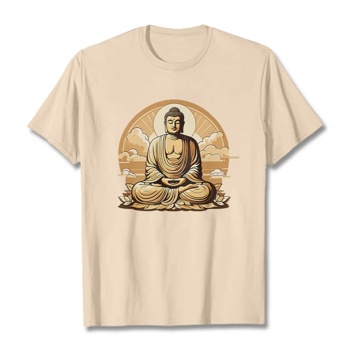 Buddha Stones Sonnige Glücks-Wolken Buddha Tee T-Shirt - Bisque - 2XL - image 1