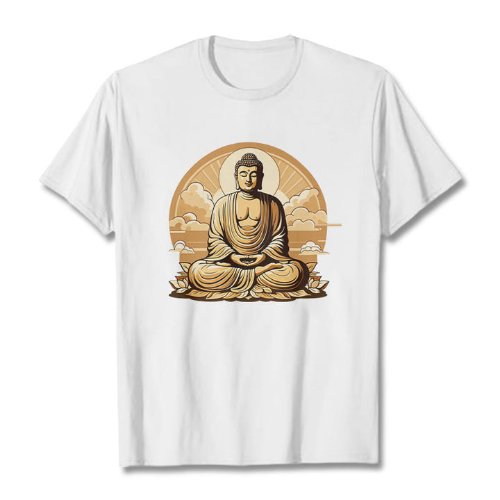 Buddha Stones Sonnige Glücks-Wolken Buddha Tee T-Shirt - Weiß - 2XL - image 3