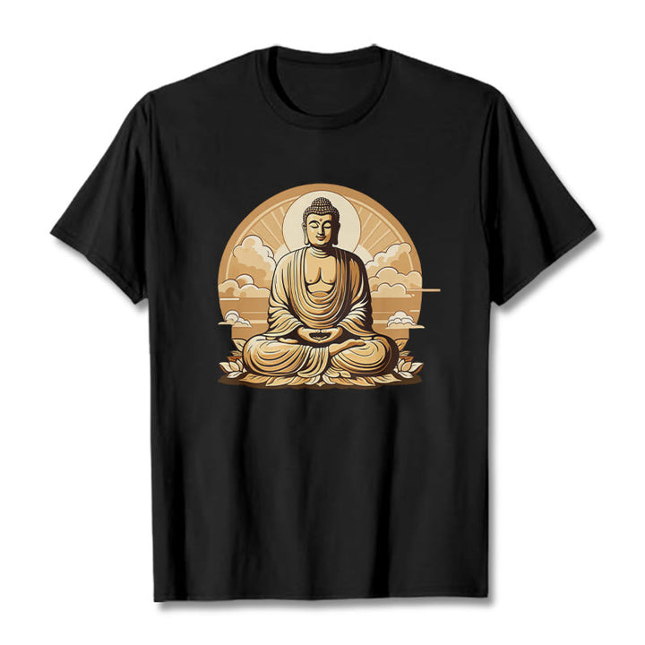 Buddha Stones Sonnige Glücks-Wolken Buddha Tee T-Shirt - Schwarz - 2XL - image 6